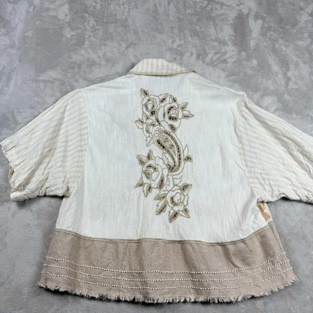Faith by Celia Forrester Embroidered Linen Blend Floral Blouse Boho Artwear - Picture 3 of 10